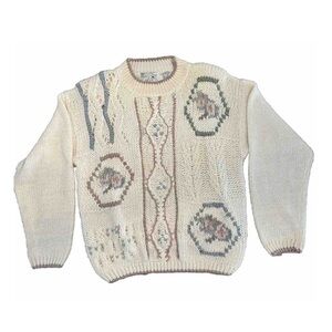 Vintage 1990 Viewpoint Mock‎ Neck Floral Sweater Cottagecore Hand Knit Medium 🌸